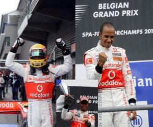 Puzle Lewis Hamilton comemora sua vitória em Spa-Francorchamps, na Bélgica Grand Prix 2010