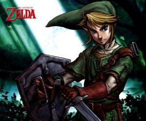 Puzle Link com espada e escudo nas aventuras do jogo de vídeo Legend of Zelda