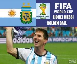 Puzle Lionel Messi, bola de ouro. Copa do mundo de futebol Brasil 2014