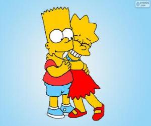 Puzle Lisa e Bart abraçados como bons irmãos