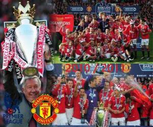 Puzle Manchester United, campeão da liga de futebol Inglês. Premier League 2010-2011