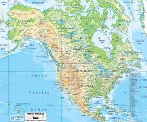 Puzle Mapa da América do Norte. América do Norte que compreende os países do Canadá, Estados Unidos e México