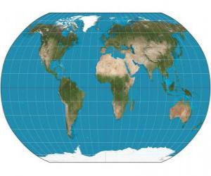 Puzle Mapa da terra. Mapa com a projeção de Robinson, que permite a representação de todo o mundo