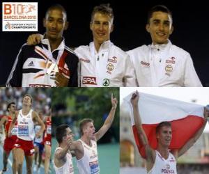 Puzle Marcin Lewadowski 800 m campeão, Michael Rimmer e Adam Kszczot (2 e 3) do Campeonato Europeu de Atletismo de Barcelona 2010