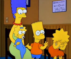 Puzle Marge com seus filhos Bart, Lisa e Maggie no consultório do médico