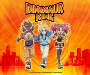 Puzle Max, Rex e Zoe, os especialistas em dinossauros e os protagonistas da série Dinosaur King ou Dinossauro Rei