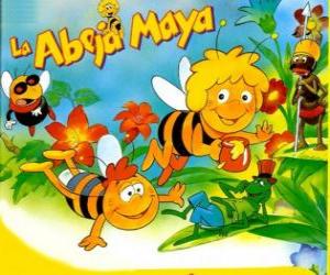 Puzle Maya the Bee e seu amigo Willi sob o olhar de Flip e outros personagens