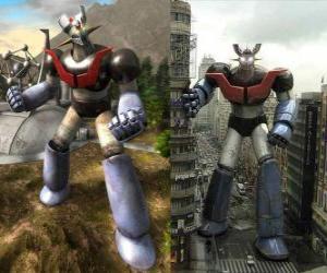 Puzle Mazinger Z, em duas imagens no campo e outro na cidade