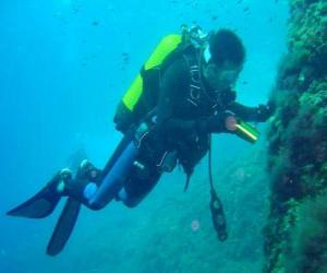 Puzle Mergulho - Mergulhando no fundo do mar com equipamentos