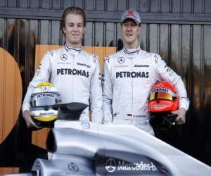 Puzle Michael Schumacher e Nico Rosberg, pilotos da Scuderia Mercedes GP