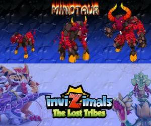 Puzle Minotaur, última evolução. Invizimals Tribos Perdidas. Invizimal perigoso e feroz que tem escapado de labirinto