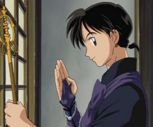 Puzle Miroku, um monge budista que viaja para ganhar a vida fazendo exorcismos