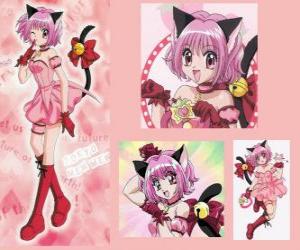 Puzle Momomiya Ichigo, o personagem principal de Tokyo Mew Mew ou As Super Gatinhas, transformada em Mew Ichigo con o seu robô Masha