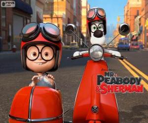 Puzle Mr. Peabody e Sherman na motocicleta com sidecar