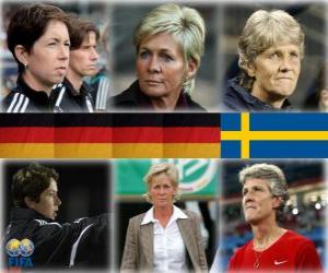 Puzle Nomeados para o treinador da Copa do Mundo de Futebol Feminino do Ano 2010 (Maren Meinert, Silvia Neid, Pia Sundhage)