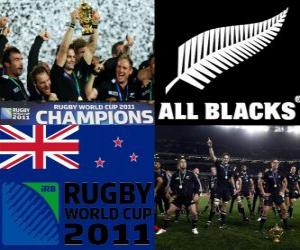 Puzle Nova Zelândia, campeã mundial de rugby. Copa do Mundo de Rugby 2011