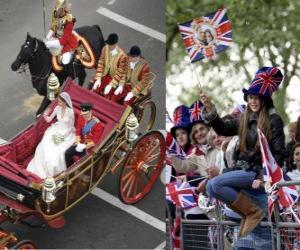 Puzle O Casamento Real entre o príncipe William e Kate Middleton, andando no transporte acalamados cidadãos