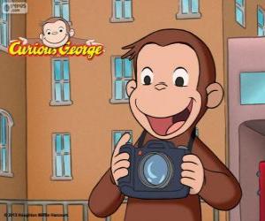 Puzle O curioso macaco George com uma câmera