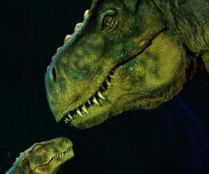 Puzle O dinossauro mãe olhando para ela com ternura pequenas