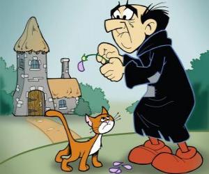 Puzle O terrível feiticeiro Gargamel e seu gato Azrael, os inimigos dos Smurfs