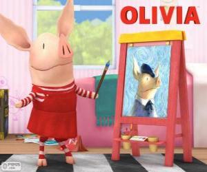 Puzle Olivia o pequeno porco pintando um retrato