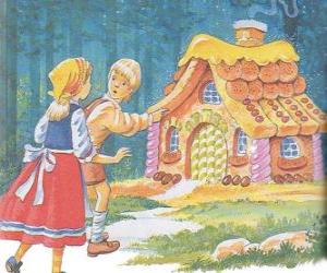 Puzle Os dois irmãos Hansel e Gretel ou João e Maria descobrem uma casa feita de doces deliciosos