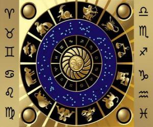 Puzle Os doze signos do zodíaco, a Roda do Zodíaco ou Círculo do Zodíaco
