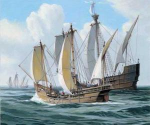 Puzle Os navios da primeira viagem de Colombo foi o navio Santa Maria e as caravelas, a Pinta ea Nina