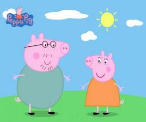 Puzle Os pais de Peppa Pig caminhando sob o sol