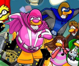 Puzle Os Pinguins super-heróis do Club Penguin
