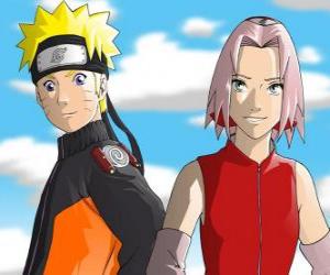 Puzle Os principais personagens de Naruto Uzumaki e Sakura Haruno sorrindo