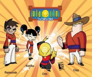 Puzle Os quatro guerreiros Xiaolin: Raimundo, Kimiko, Omi e Clay