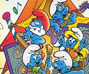 Puzle Os Smurfs cantando felizes. Os estrumpfes ou os Smurfs