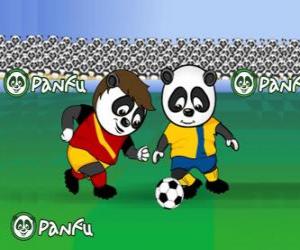 Puzle pandas Panfu jogar futebol