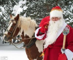 Puzle Papai Noel ao lado de um cavalo