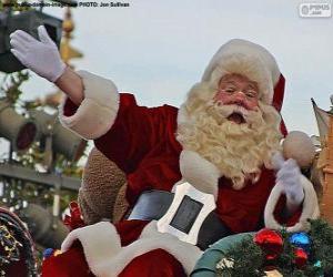 Puzle Papai Noel com um sorriso cumprimenta as crianças