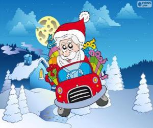 Puzle Papai Noel dirigindo um carro