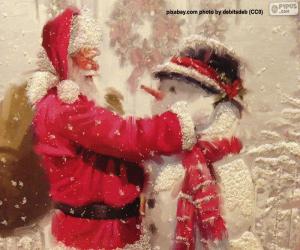 Puzle Papai Noel e um Boneco de Neve