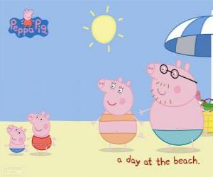 Puzle Peppa Pig com sua família na praia