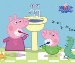 Puzle Peppa Pig e George Pig lavar os dentes