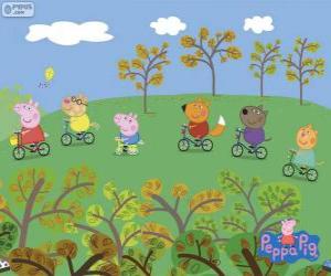 Puzle Peppa Pig e seus amigos de bicicleta