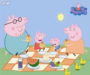 Puzle Peppa Pig e sua família fazem um piquenique