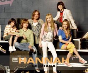 Puzle Personagens principais de Hannah Montana, Miley Ray Stewart, Lillian "Lilly" Truscott, Oliver Oscar Oken, Rod Stewart Jackson, Robby Ray Stewart e Rico Suave.