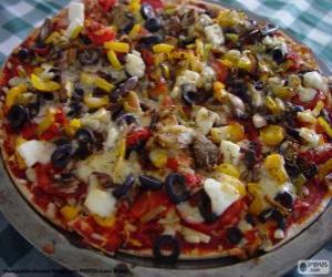 Puzle Pizza com azeitonas e pimentos