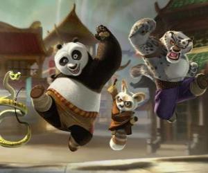 Puzle Po com seus amigos Snake, Fu Shifu e Tai Lung