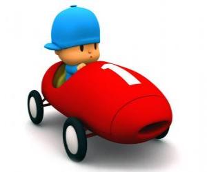 Puzle Pocoyo dirigindo um carro de corrida