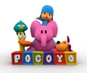 Puzle Pocoyo melhores amigas são Pato, Elly, Loula e Sonequita ou Ave dorminhoca