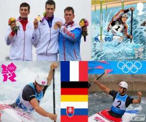 Puzle Podio C1 canoagem slalom masculino, Tony Estanguet (França), Sideris Tasiadis (Alemanha) e Michal Martikán (Eslováquia) - Londres 2012-