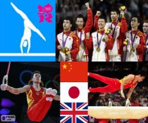 Puzle Podio Ginástica artística masculina equipes, China, Japão e Reino Unido - Londres 2012-