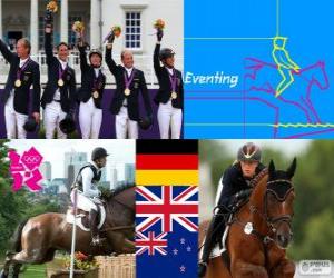 Puzle Podio hipismo CCE por equipes, Alemanha, Reino Unido e Nova Zelândia - Londres 2012-